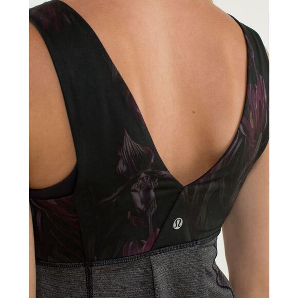 Lululemon Hustle Bustle Tank Womens 8 Heather Black Floral Shelf Bra Drawstring - Picture 14 of 16